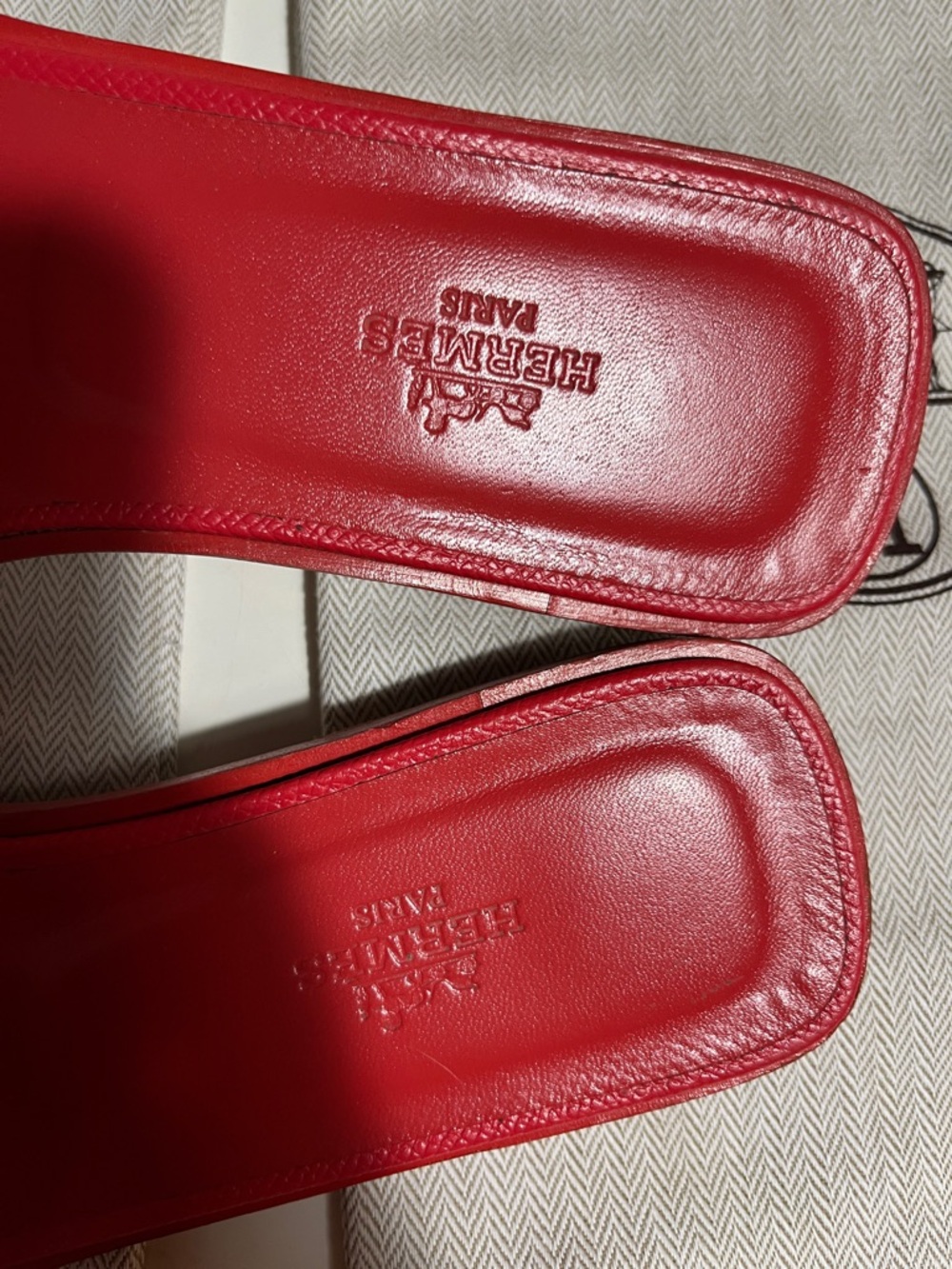 Hermes Red Leather H Oran Slide Sandals - Women's - Picture 3 of 10